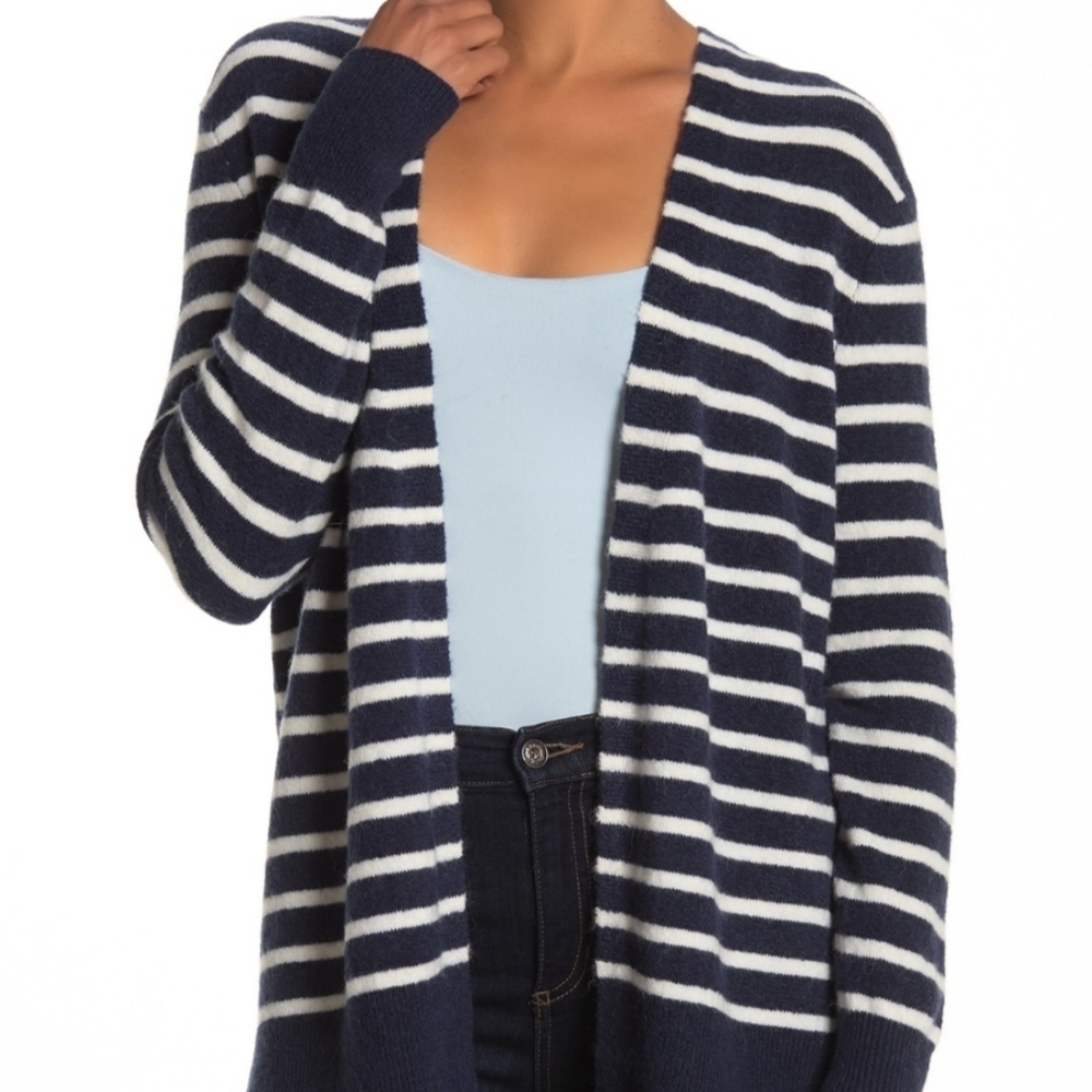 Madewell Navy and White Striped Cardigan